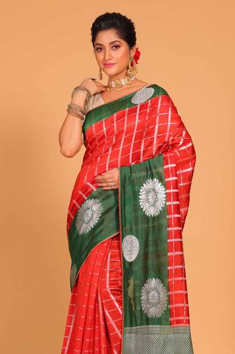 South silk woven saree (marron and green)