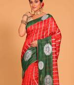 South silk woven saree (marron and green)