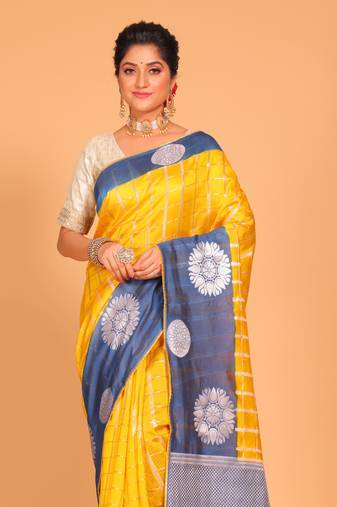 South silk woven saree (yellow and blue)
