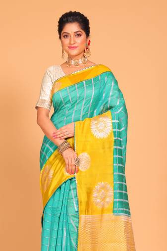 South silk woven saree (sky blue and yellow)