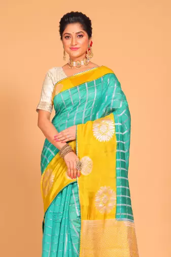 South silk woven saree (sky blue and yellow)
