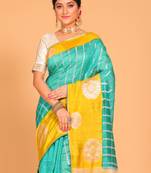 South silk woven saree (sky blue and yellow)