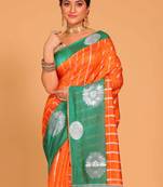 South silk woven saree (orange and sky blue)