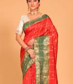 South silk woven saree (red and green)