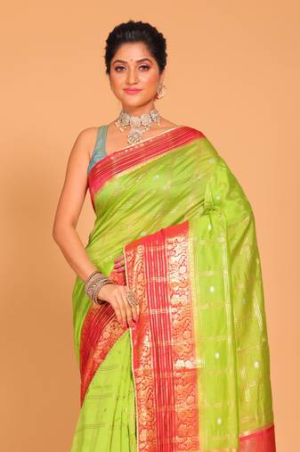 South silk woven saree (marron and green