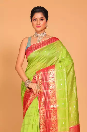 South silk woven saree (marron and green