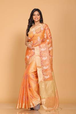 Kota zari embroidery saree(peach) 1