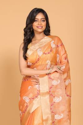 Kota zari embroidery saree(peach) 2