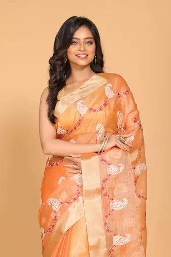 Kota zari embroidery saree(peach)