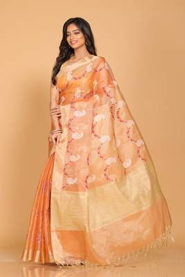 Kota zari embroidery saree(peach) 3
