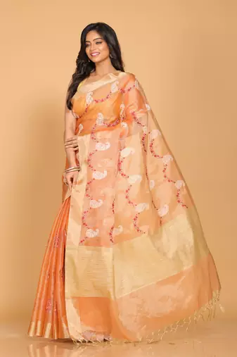 Kota zari embroidery saree(peach)