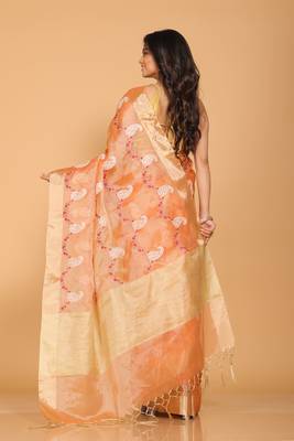 Kota zari embroidery saree(peach) 4