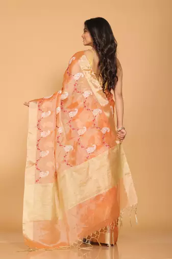 Kota zari embroidery saree(peach)