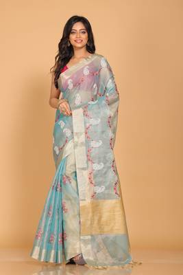 Kota zari embroidery saree(blue) 1
