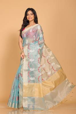 Kota zari embroidery saree(blue) 3