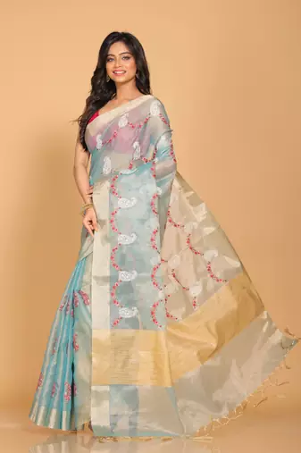 Kota zari embroidery saree(blue)