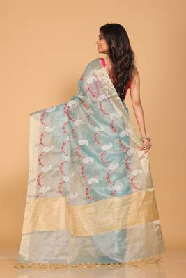 Kota zari embroidery saree(blue) 4