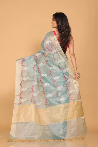 Kota zari embroidery saree(blue)