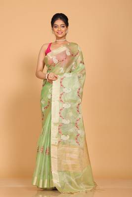 Kota zari embroidery saree(green) 1