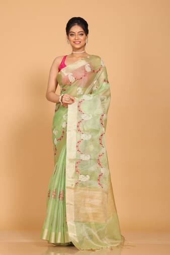 Kota zari embroidery saree(green)