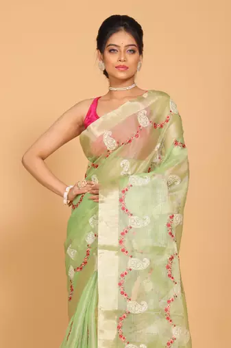 Kota zari embroidery saree(green)
