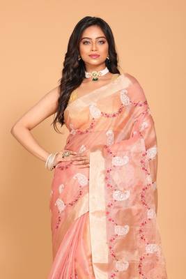 Kota zari embroidery saree(pink) 1