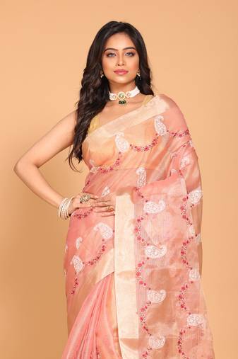 Kota zari embroidery saree(pink)