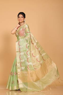 Kota zari embroidery saree(green) 3