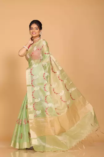 Kota zari embroidery saree(green)