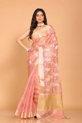 Kota zari embroidery saree(pink) 2