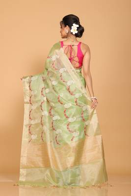Kota zari embroidery saree(green) 4