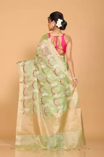 Kota zari embroidery saree(green)