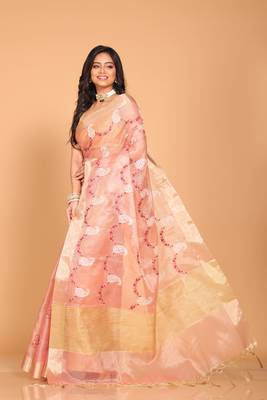 Kota zari embroidery saree(pink) 3