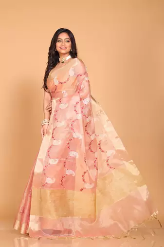 Kota zari embroidery saree(pink)