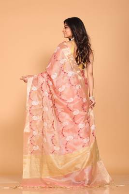 Kota zari embroidery saree(pink) 4