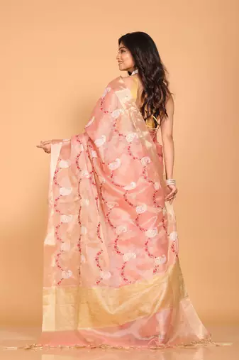 Kota zari embroidery saree(pink)
