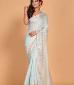 Kota zari stripe embroidery saree (blue)