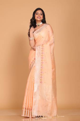 Simi lenin embroidery saree(peach)