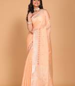 Simi lenin embroidery saree(peach)