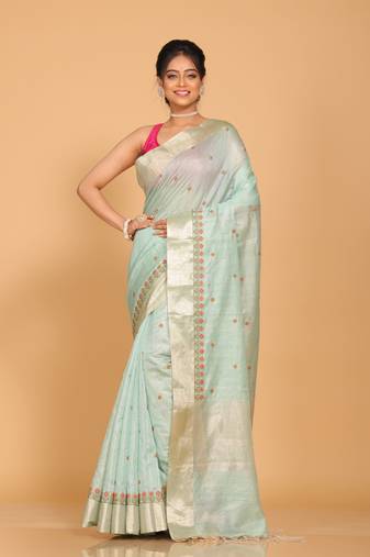 Kota zari stripe embroidery saree (green)