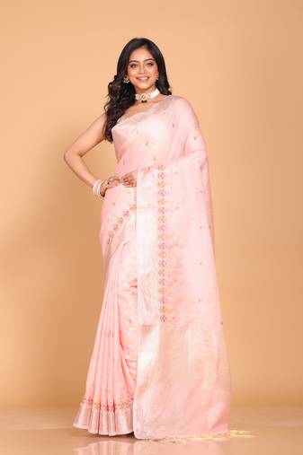 Simi lenin embroidery saree(pink)