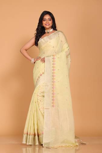 Simi lenin embroidery saree(light green)