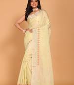 Simi lenin embroidery saree(light green)