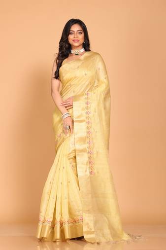 Simi lenin embroidery saree(yellow)