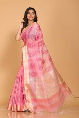 Kota tissue zari embroidery saree (pink) 3
