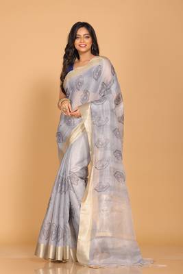 Kota tissue zari embroidery saree (grey) 2