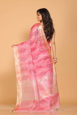 Kota tissue zari embroidery saree (pink) 4