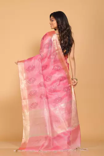 Kota tissue zari embroidery saree (pink)