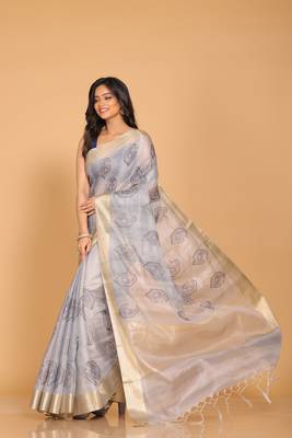 Kota tissue zari embroidery saree (grey) 3