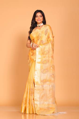Kota tissue zari embroidery saree (yellow)